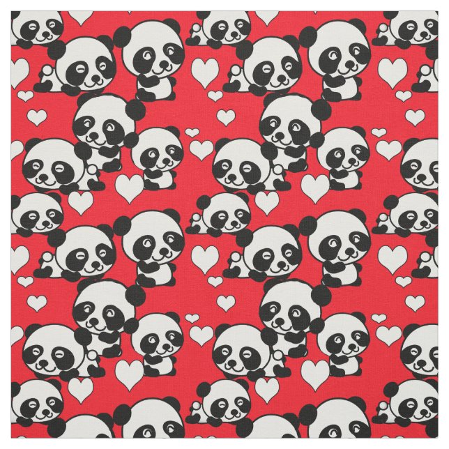 Tecido de Namorados Pandas e Corações (Modelo)