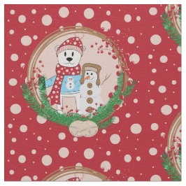 Tecido de natal de urso polar e boneco de neve
