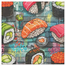 Tecido de Padrão Contínuo de Sushi com Grafite