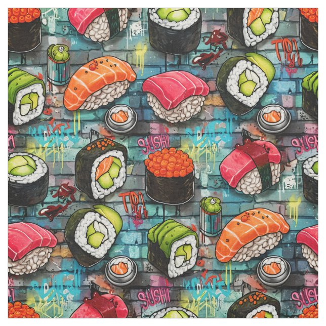 Tecido de Padrão Contínuo de Sushi com Grafite (Modelo)