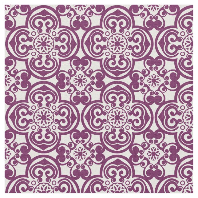 Tecido de Padrão de Azulejo Mexicano Roxo e Branco (Detalhe)