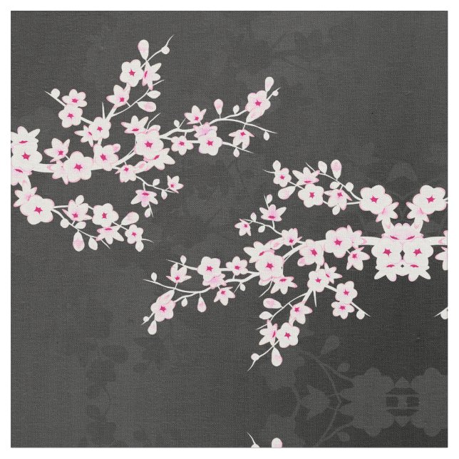 Tecido de padrão de floração preto rosa (Detalhe)