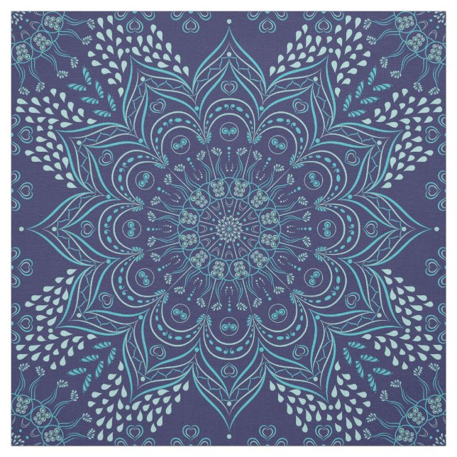 tecido de padrão de mandala azul e téal marinho (Modelo)