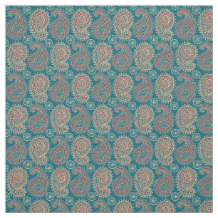 Tecido de Padrão do Beige Paisley do Azul Vermelho