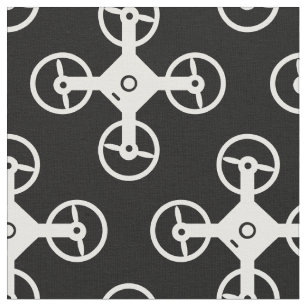 tecido de padrões de drones pretos e brancos