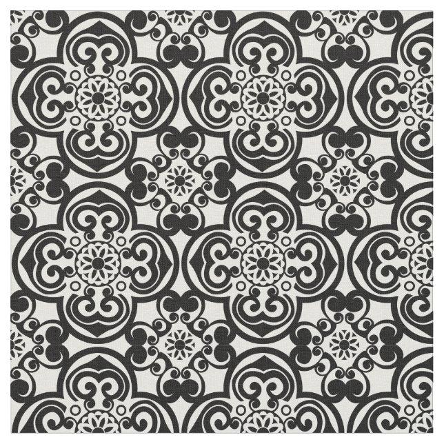 Tecido de padrões do Azulejo mexicano preto e bran (Detalhe)