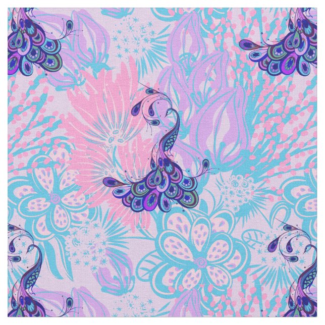 tecido de pavão cor-de-rosa floral (Detalhe)