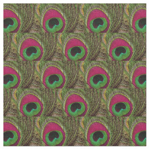 Tecido de pena de pavão - Verde limão rosa-quente