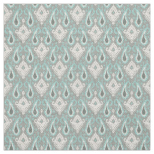 Tecido de Sarja Falsa Turquesa Padrão Tribal Ikat
