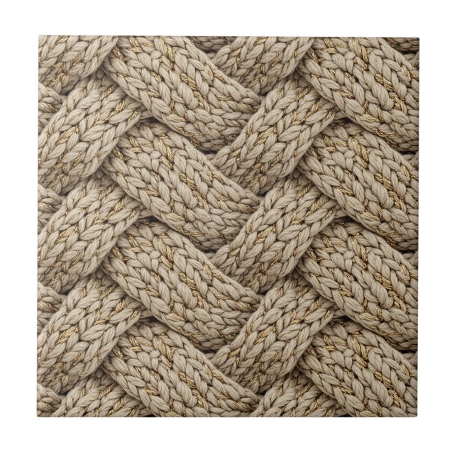 Tecido de Tricô de Linha Entrelaçada – Bege Quente (Frente)