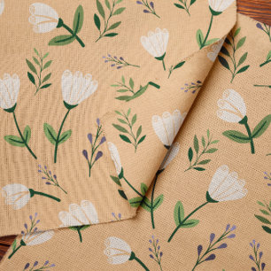 Tecido de Vanilla com Flores Brancas Macias