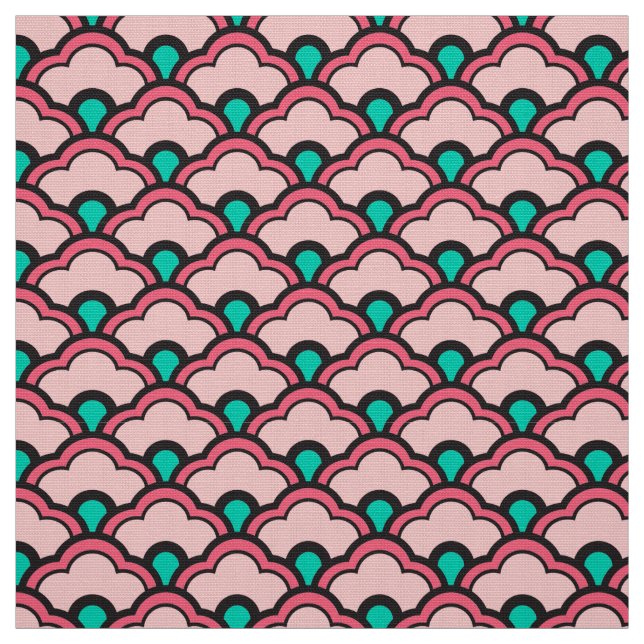 Tecido Deco Chinês Espalhaços, Coral Rosa e Turquesa (Modelo)