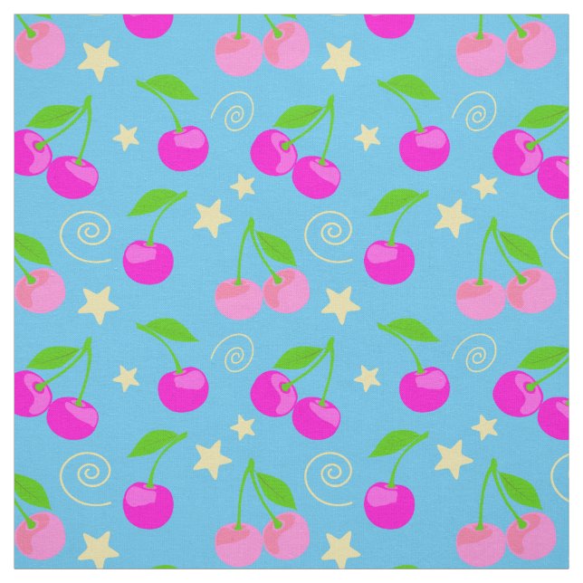 Tecido Decora Kei Cute Cherry Pattern on Blue (Modelo)