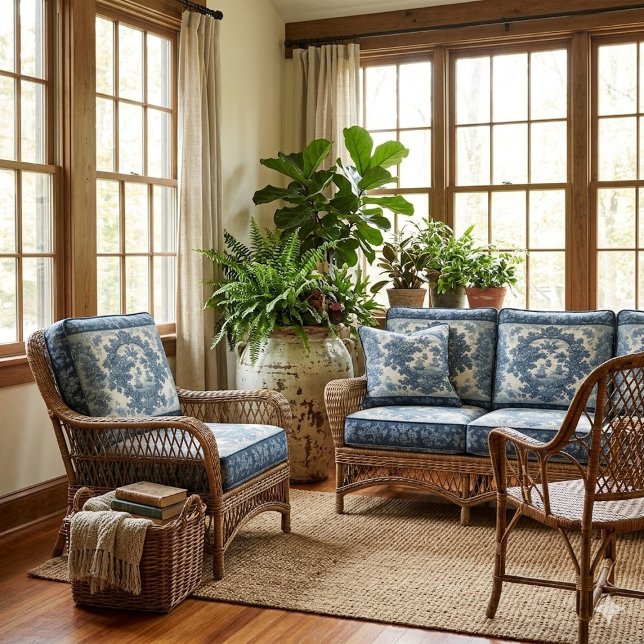 Tecido Deep Blue French Warship Toile Floral Motifs Decor (Deep Blue French Warship Toile Floral Motifs Decor Fabric)