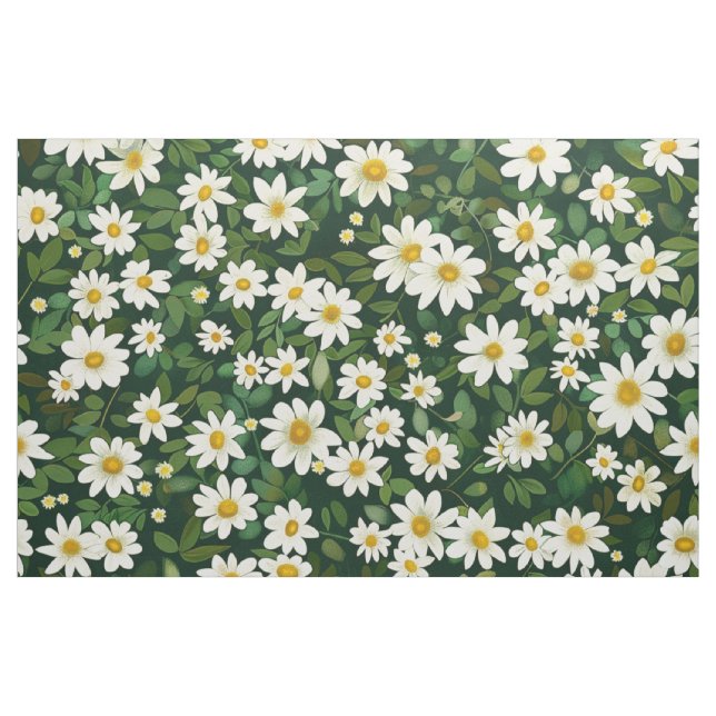 Tecido Deep Green Small White Daisies Floral Pattern (Jarda)