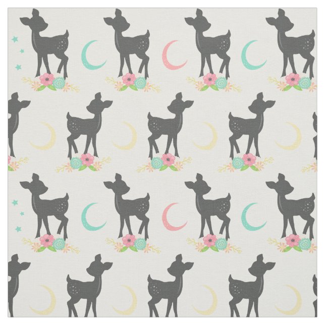 Tecido Deer Pattern, Baby Deer, Boho, Flores, Lua (Modelo)