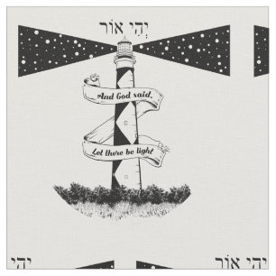 Tecido DEIXE HAVER um farol luminoso preto e branco