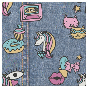 tecido denim de patches unicorn