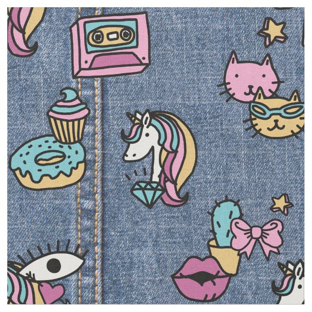 tecido denim de patches unicorn (Detalhe)