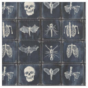 Tecido Denim Quilt com Skulls & Insetos