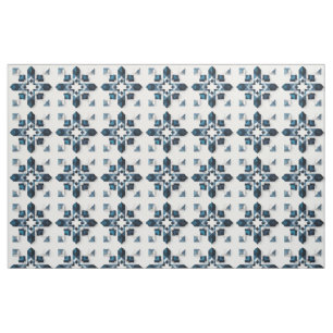 Tecido Desenho Abstrato Geométrico em Azul e Branco Simét