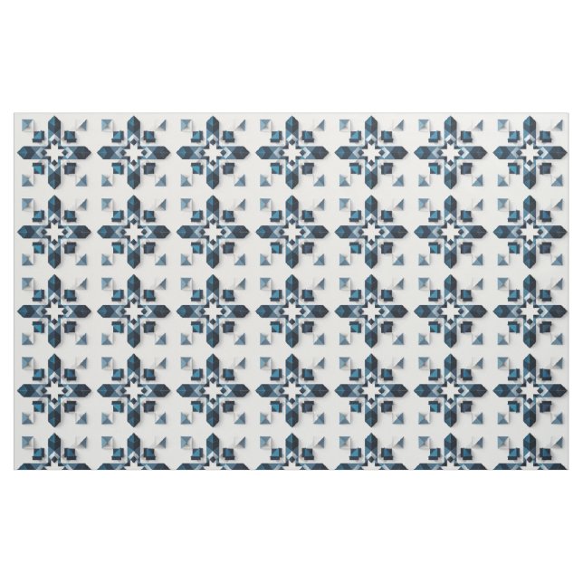Tecido Desenho Abstrato Geométrico em Azul e Branco Simét (Fat Quarter)