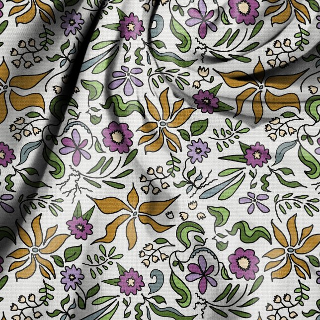 Tecido Desenho Botânico de Flores Douradas Desenhadas à M (Criador carregado)