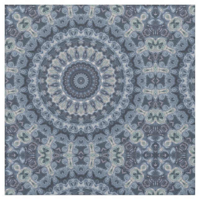 Tecido Desenho de Mandala Azul e Prateado (Detalhe)
