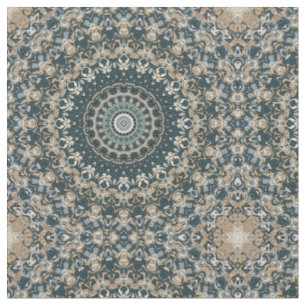 Tecido Desenho de Mandala com Padrão Azul-Verde e Bege