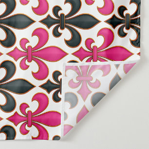 Tecido Desenho de padrão Barroco Preto Rosa com Flor-de-l