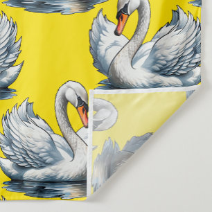 Tecido Desenho de padrão de aves cisne em amarelo