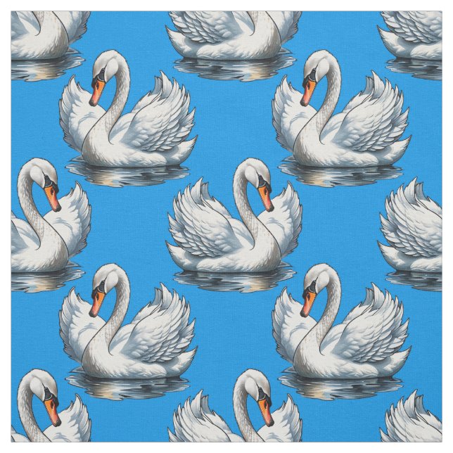 Tecido Desenho de padrão de aves cisnes em azul  (Modelo)