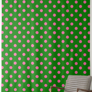 Tecido Desenho de padrão de bolinhas rosa sobre verde