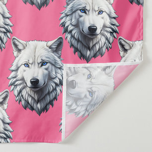 Tecido Desenho de padrão de cabeça de lobo branco rosa