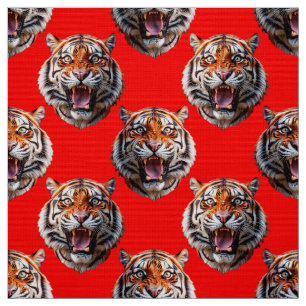 Tecido Desenho de padrão de cabeça de tigre vermelho