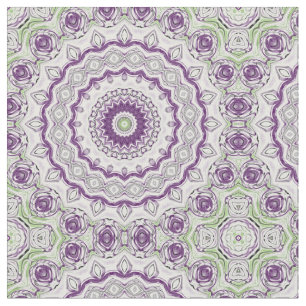 Tecido Desenho de Padrão de Mandala Roxo e Verde