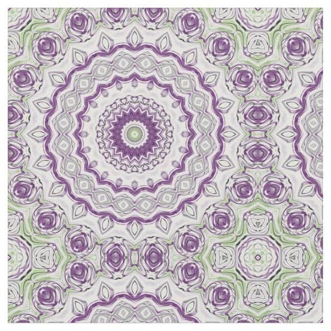 Tecido Desenho de Padrão de Mandala Roxo e Verde (Detalhe)