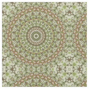 Tecido Desenho de Padrão de Mandala Verde Terroso e Marro