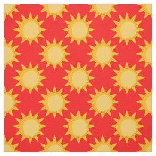 Tecido Desenho de padrão de sol brilhante em vermelho
