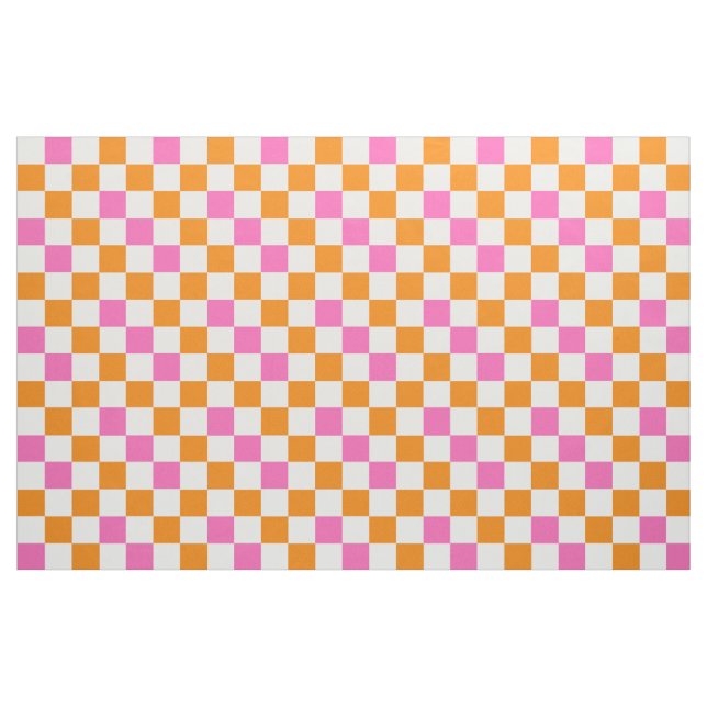 Tecido Desenho de padrão xadrez laranja branco rosa (Fat Quarter)