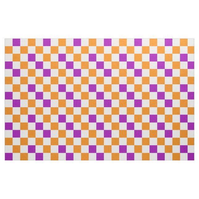 Tecido Desenho de padrão xadrez laranja branco roxo  (Fat Quarter)