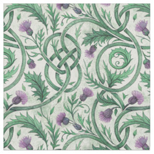 Tecido Desenho Floral de Nó Celta Escocês Roxo Cardo