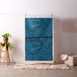 Tecido Desenho Mola de Pássaro Azul Kuna Indiano