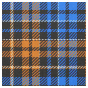 Tecido Desenho Xadrez Tartan Laranja Azul Preto