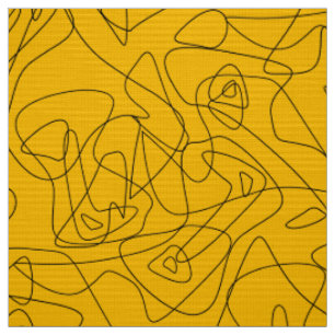 Tecido Desenhos abstratos pretos em um fundo amarelo bril