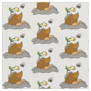 Tecido desenhos animados bonitos da toupeira com um teste