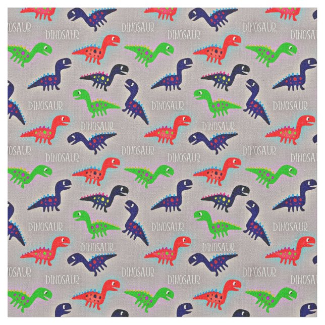 Tecido Desenhos da Criança Dinossauro Palavra Verde Azul  (Detalhe)