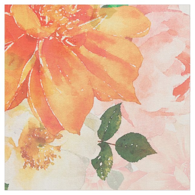 Tecido Design de Arte Floral Rosa e Laranja (Detalhe)