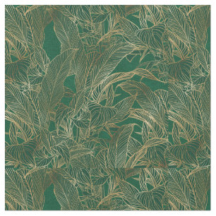 Tecido Design de Botânica da Dourada Folhagem Verde Mode
