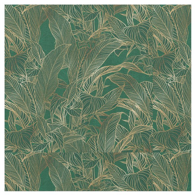Tecido Design de Botânica da Dourada Folhagem Verde Moder (Detalhe)
